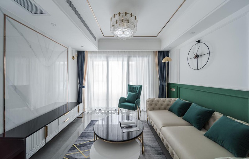正大城108㎡美式輕奢，“孔雀綠+金色”華麗變身！